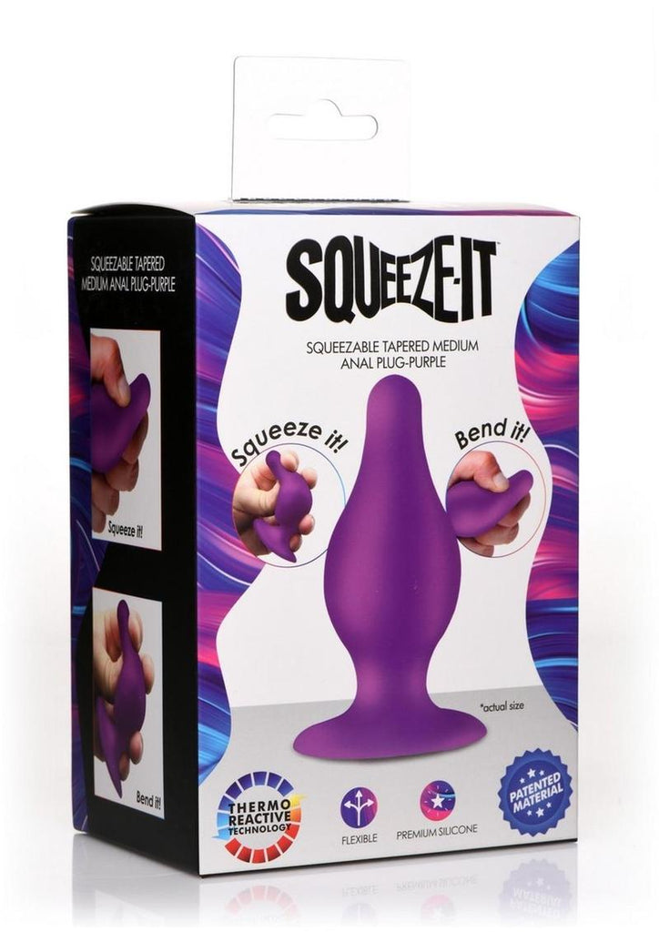Squeeze-It Squeezable Silicone Tapered Anal Plug - Purple - Medium
