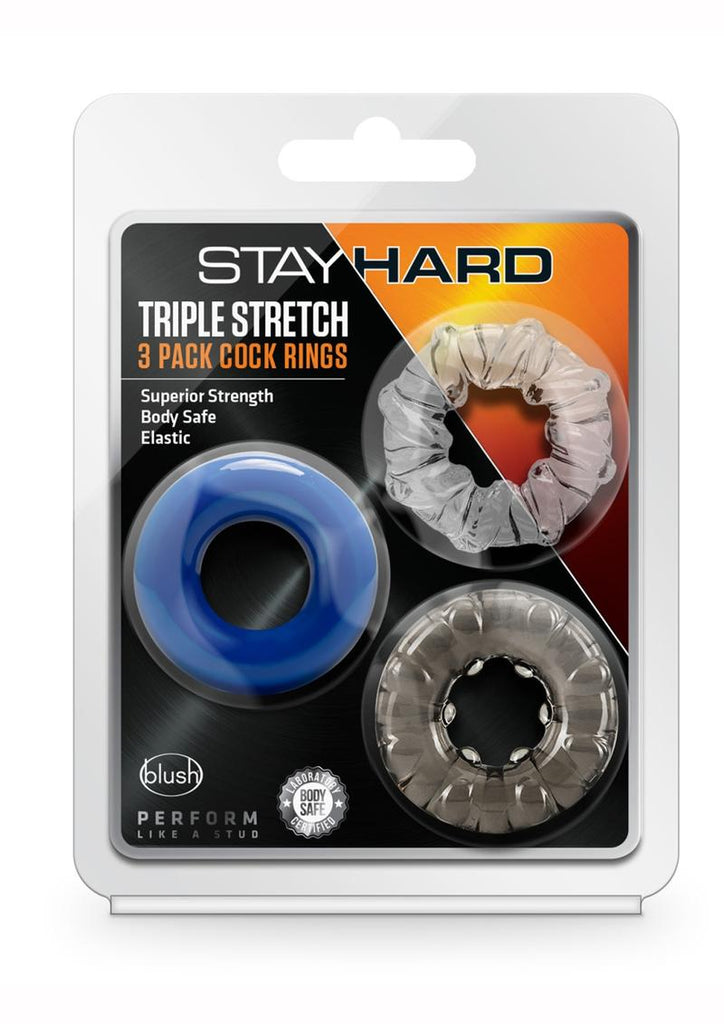 Stay Hard Triple Stretch Cock Rings - Assorted Colors/Multicolor - 3 Pack