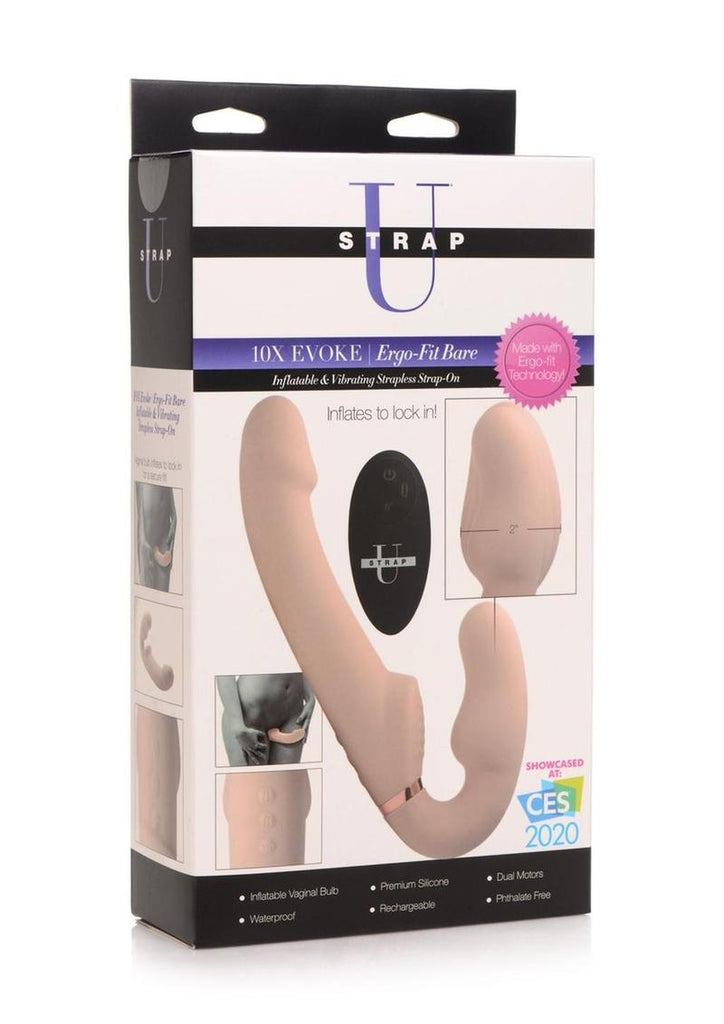 Strap U Inflatable Rechargeable Silicone Ergo Fit Strapless Strap-On with Remote Control - Flesh/Vanilla