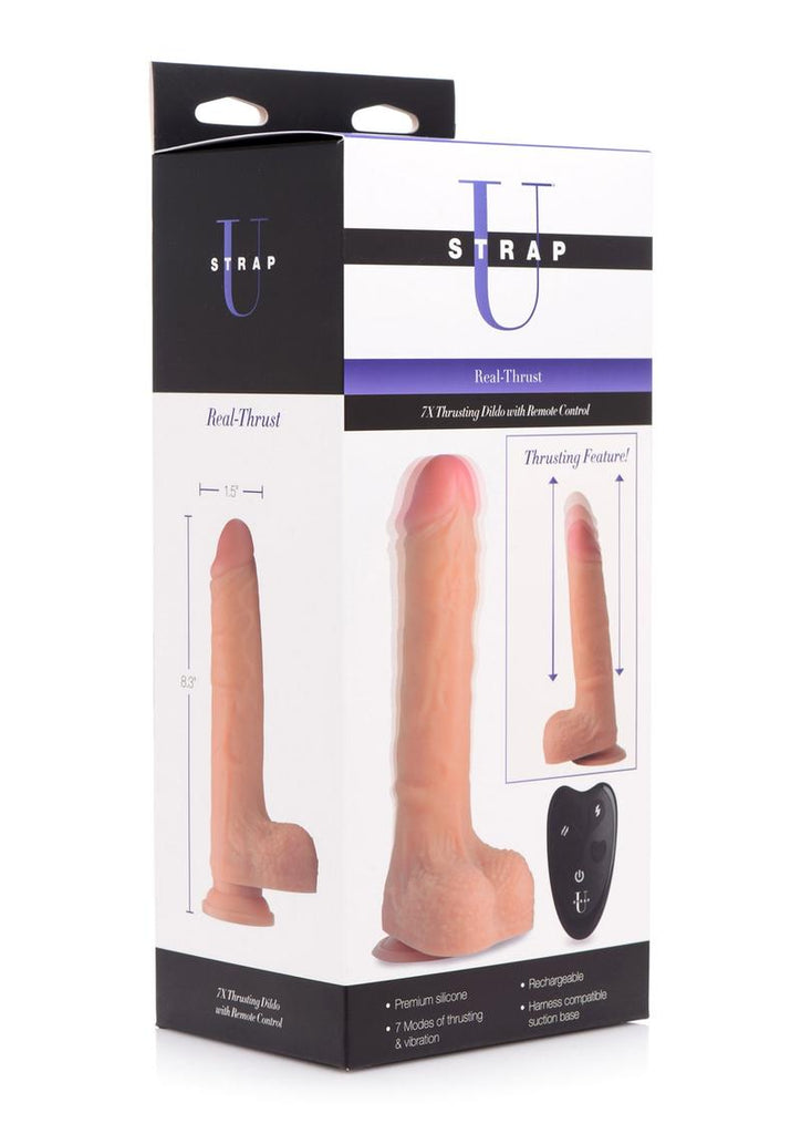 Strap U Real Thrust Thrusting and Vibrating Rechargeable Silicone Dildo - Flesh/Vanilla