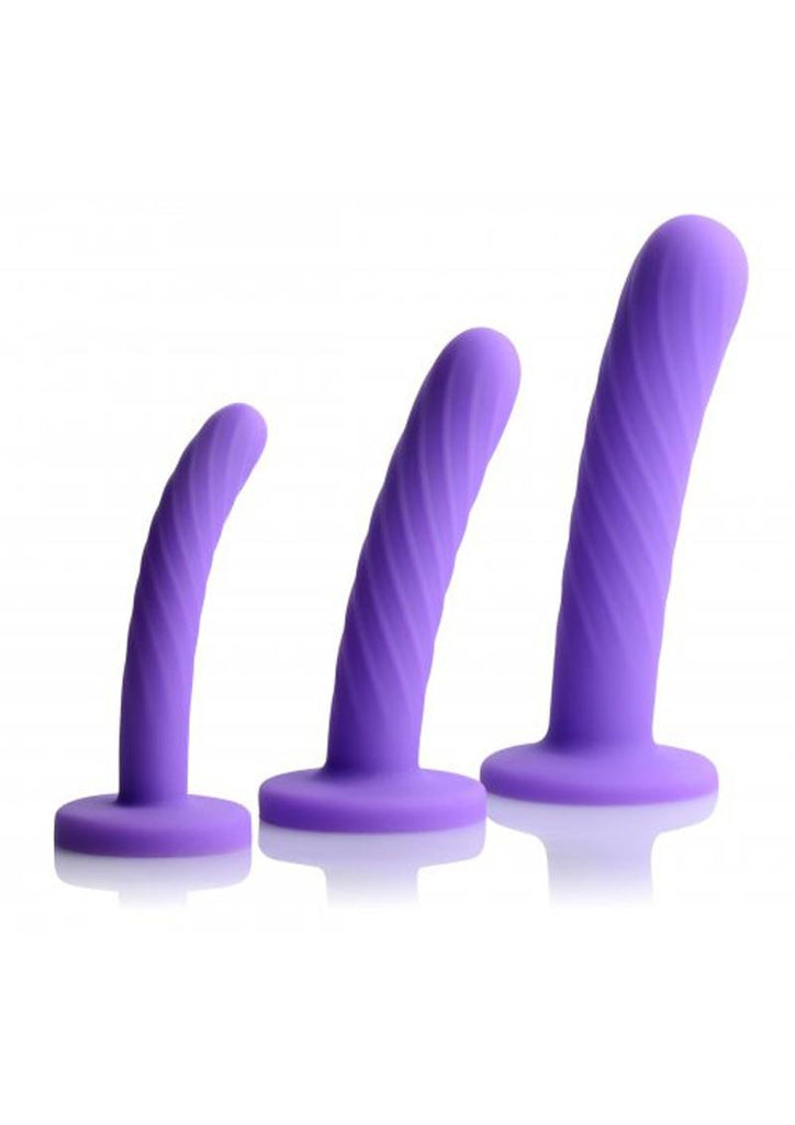 Strap U Tri-Play 3 Piece Silicone Dildo - Purple - Set