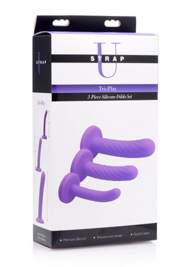 Strap U Tri-Play 3 Piece Silicone Dildo - Purple - Set