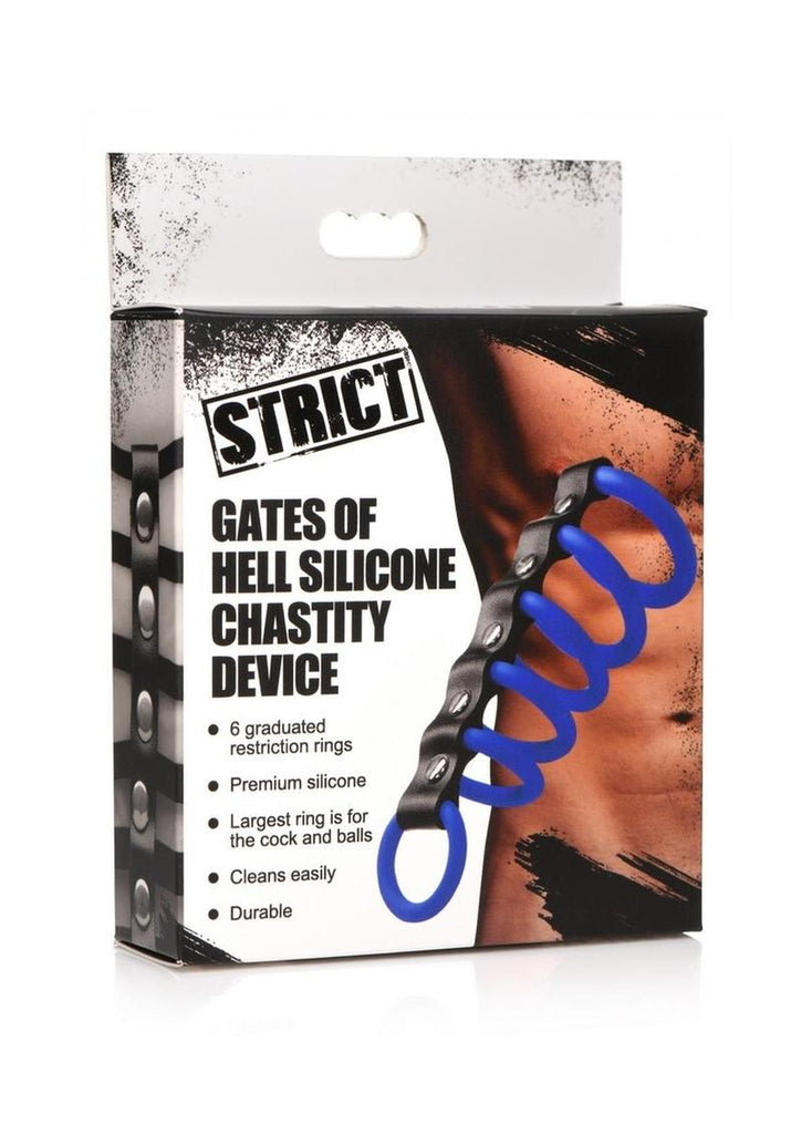 Strict Gates Of Hell Silicone Chastity Device - Black/Blue