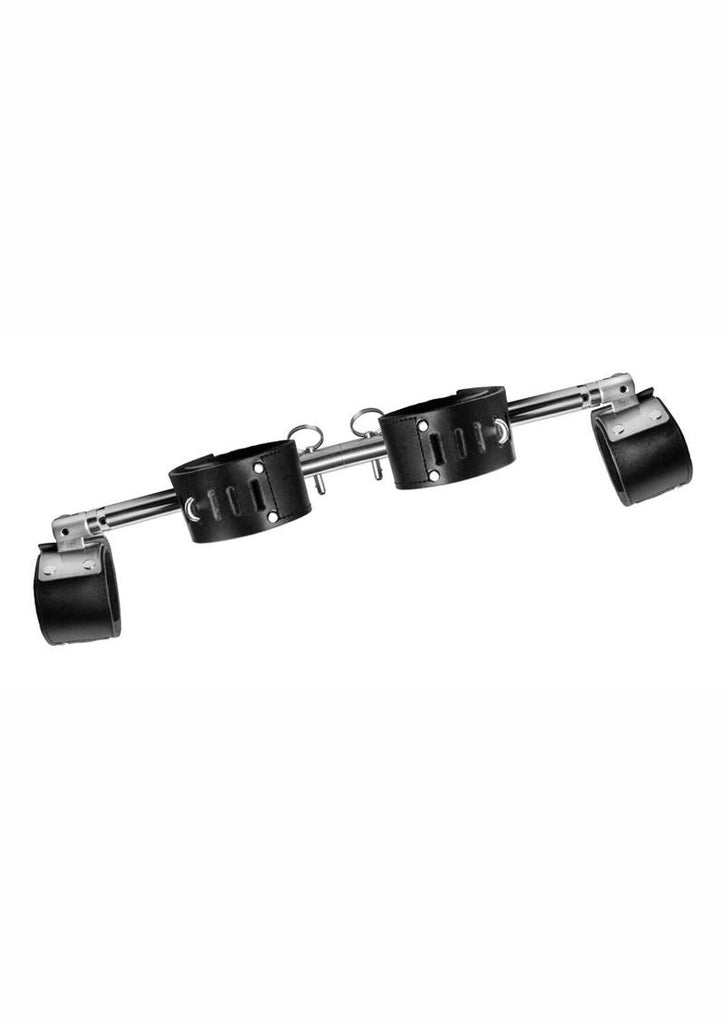 Strict Leather Adjustable Swiveling Spreader Bar with Leather Cuffs - Black/Silver