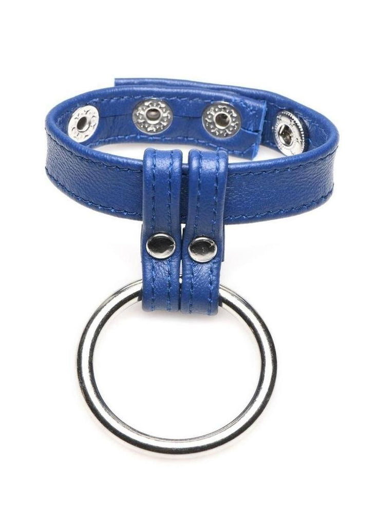 Strict Leather Cock Gear Leather and Steel Cock and Ball Ring - Blue/Metal