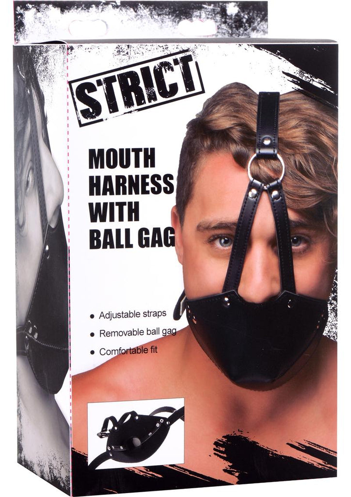 Strict Mouth Harness with Ball Gag - Black