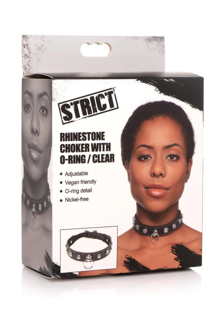 Strict Rhinestone Choker with O-Ring - Black/Clear
