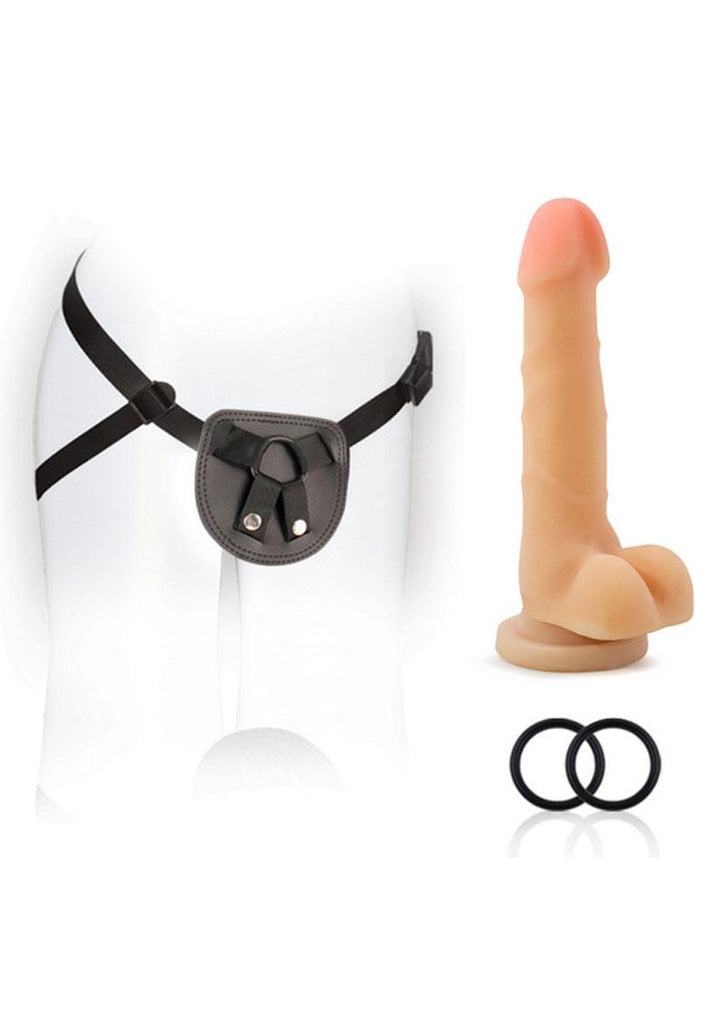 Sx For You Harness Kit with Silicone Dildo - Black/Flesh - 7in