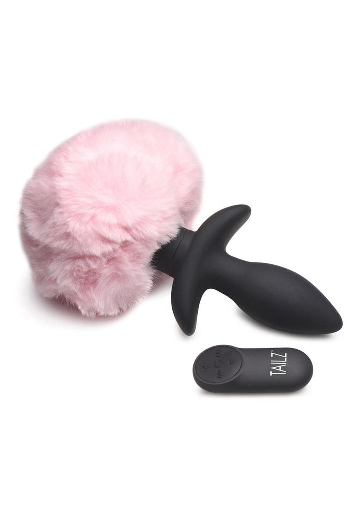 Tailz Moving and Vibrating Bunny Tails Rechargeable Silicone Anal Plug with Remote Control - Black/Pink