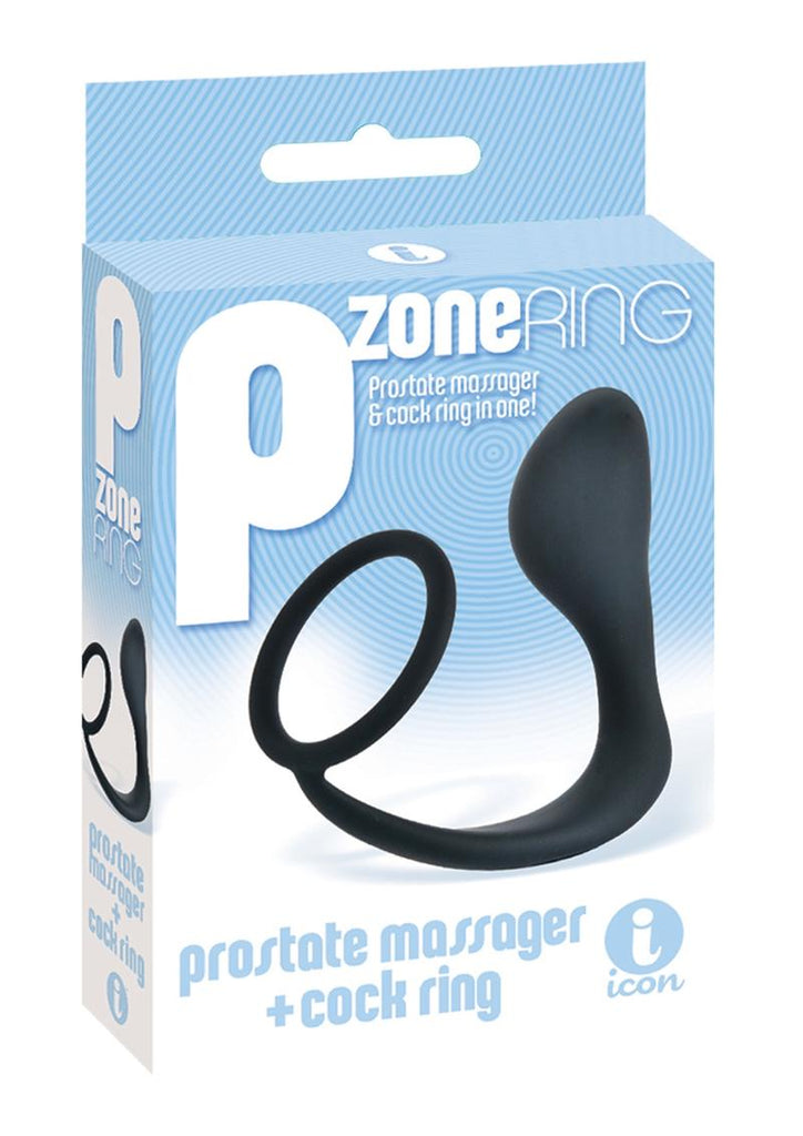 The 9's - P Zone Silicone Prostate Massager and Cock Ring - Black