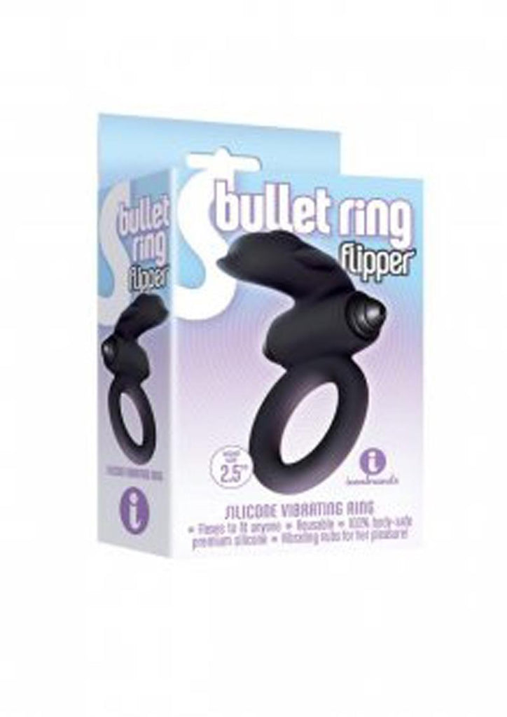 The 9's - S-Bullet Ring Flipper Silicone Vibrating Cock Ring - Black
