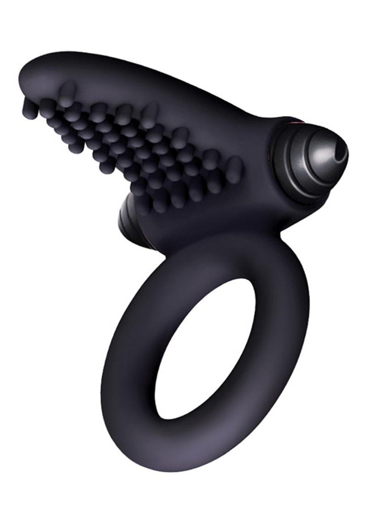 The 9's - S-Bullet Ring Tongue Silicone Vibrating Cock Ring - Black
