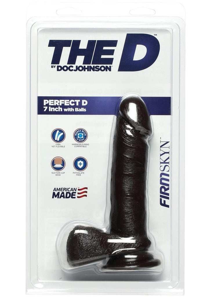 The D Perfect D Firmskyn Dildo with Balls - Black/Chocolate - 7in