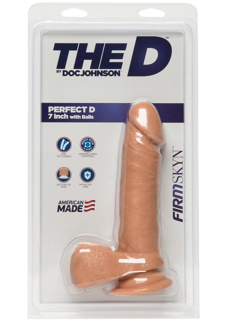 The D Perfect D Firmskyn Dildo with Balls - Flesh/Vanilla - 7in