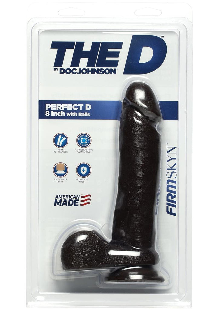The D Perfect D Firmskyn Dildo with Balls - Black/Chocolate - 8in