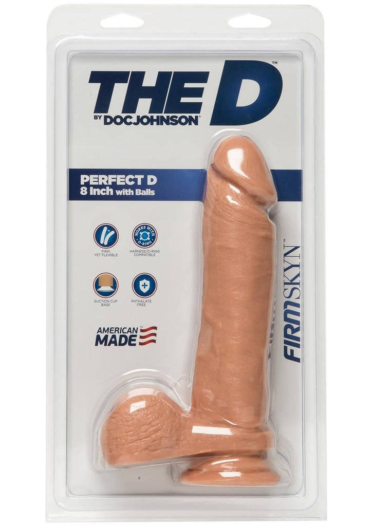 The D Perfect D Firmskyn Dildo with Balls - Flesh/Vanilla - 8in