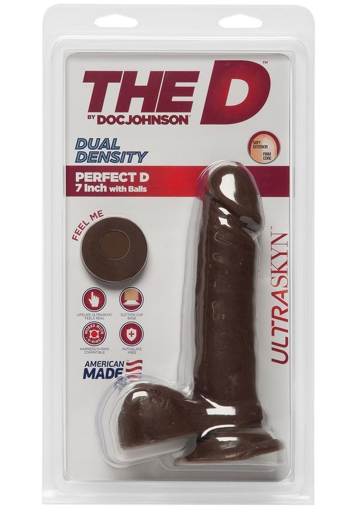 The D Perfect D Ultraskyn Dildo with Balls - Chocolate - 7in