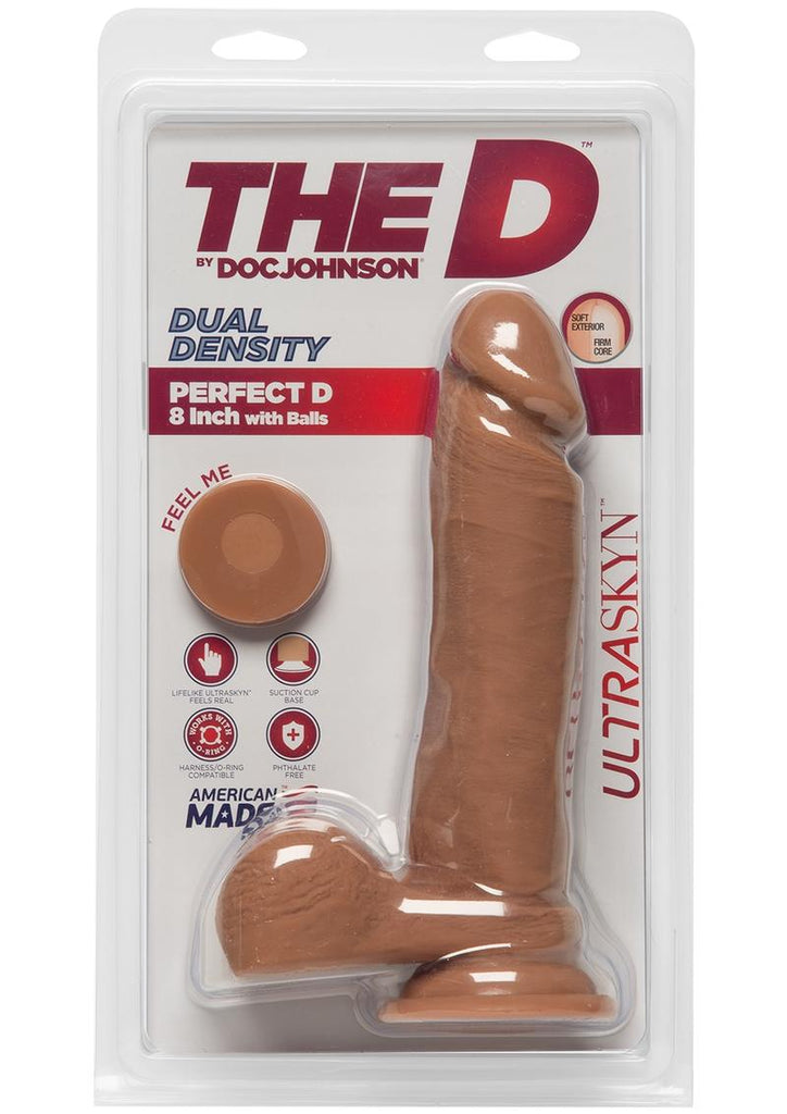 The D Perfect D Ultraskyn Dildo with Balls - Brown/Caramel - 8in