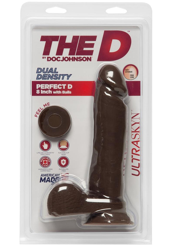 The D Perfect D Ultraskyn Dildo with Balls - Chocolate - 8in