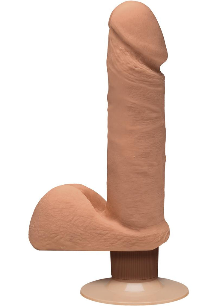 The D Perfect D Ultraskyn Vibrating Dildo with Balls - Brown/Caramel - 7in