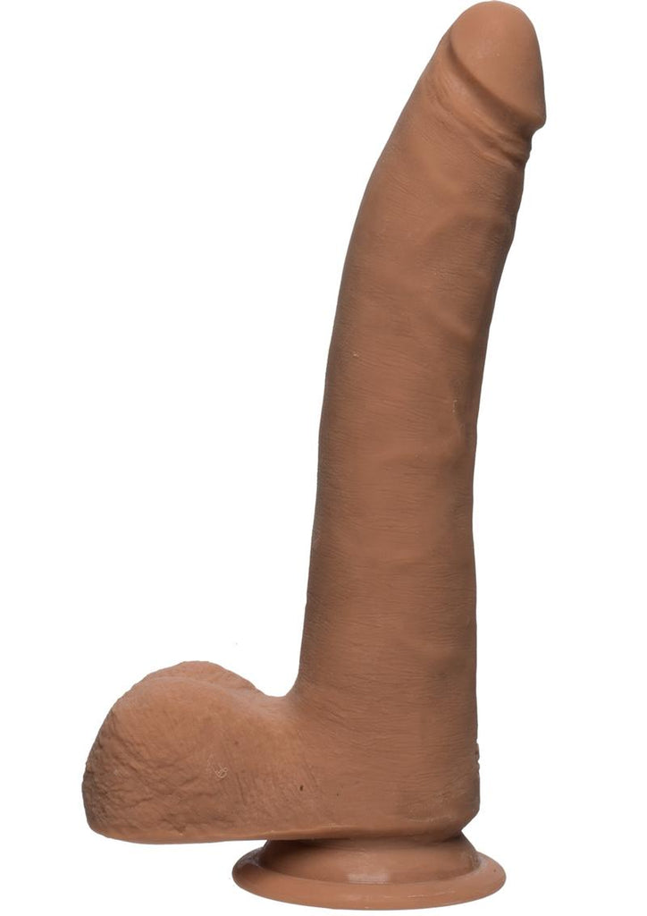 The D Realistic D Ultraskyn Slim Dildo with Balls - Brown/Caramel - 9in