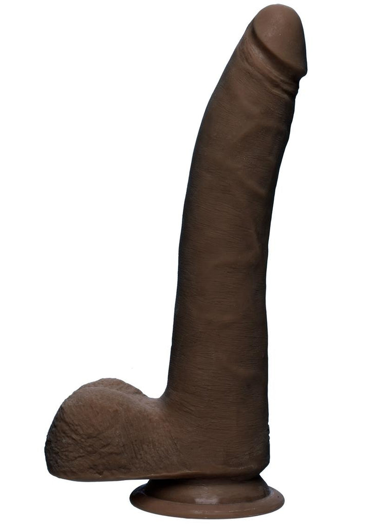 The D Realistic D Ultraskyn Slim Dildo with Balls - Chocolate - 9in