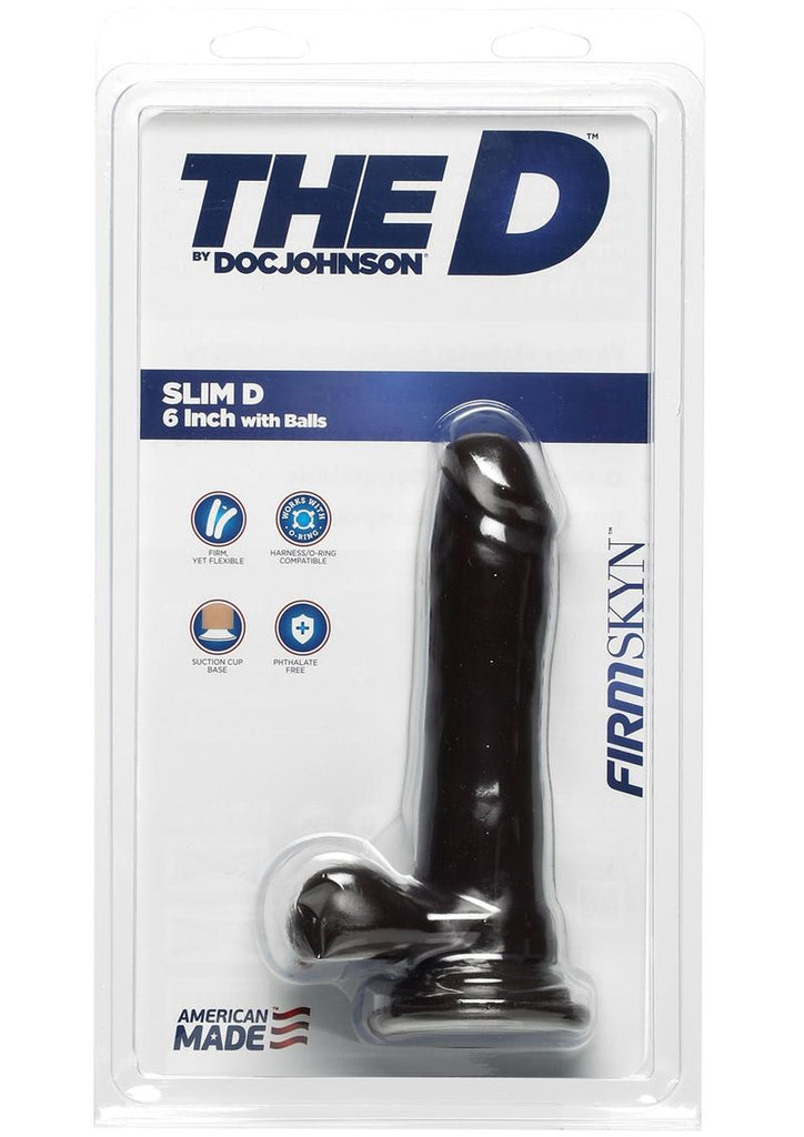The D Slim D Firmskyn Dildo with Balls - Black/Chocolate - 6in