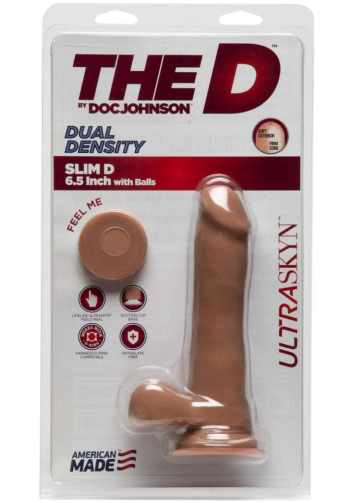 The D Slim D Ultraskyn Dildo with Balls - Brown/Caramel - 6.5in