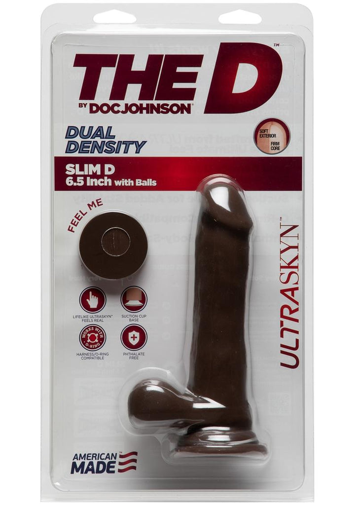 The D Slim D Ultraskyn Dildo with Balls - Brown/Chocolate - 6.5in