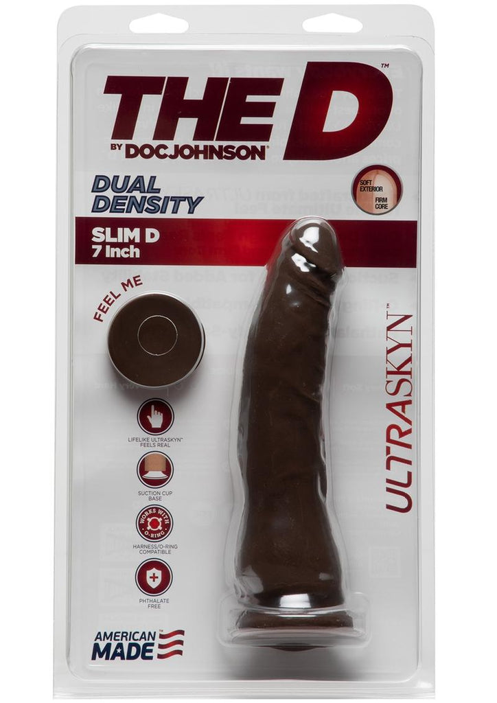 The D Thin D Ultraskyn Dildo - Black/Chocolate - 7in