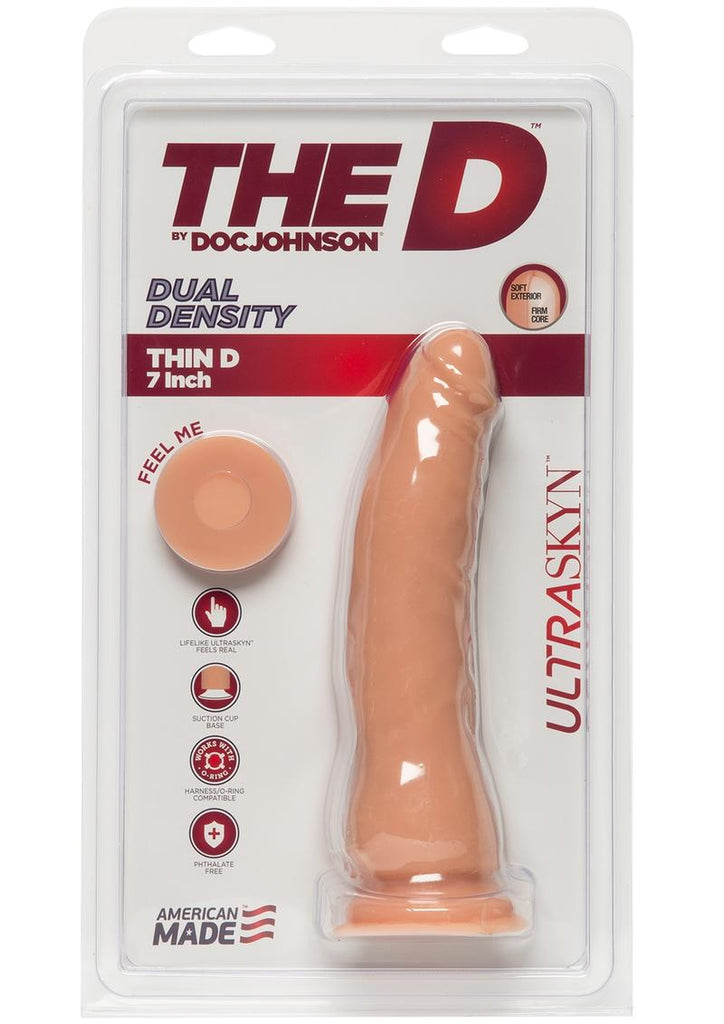 The D Thin D Ultraskyn Dildo - Flesh/Vanilla - 7in