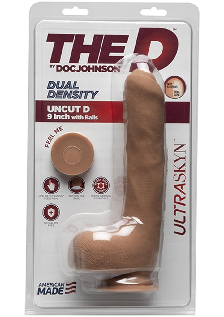 The D Uncut D Ultraskyn Dildo with Balls - Brown/Caramel - 9in