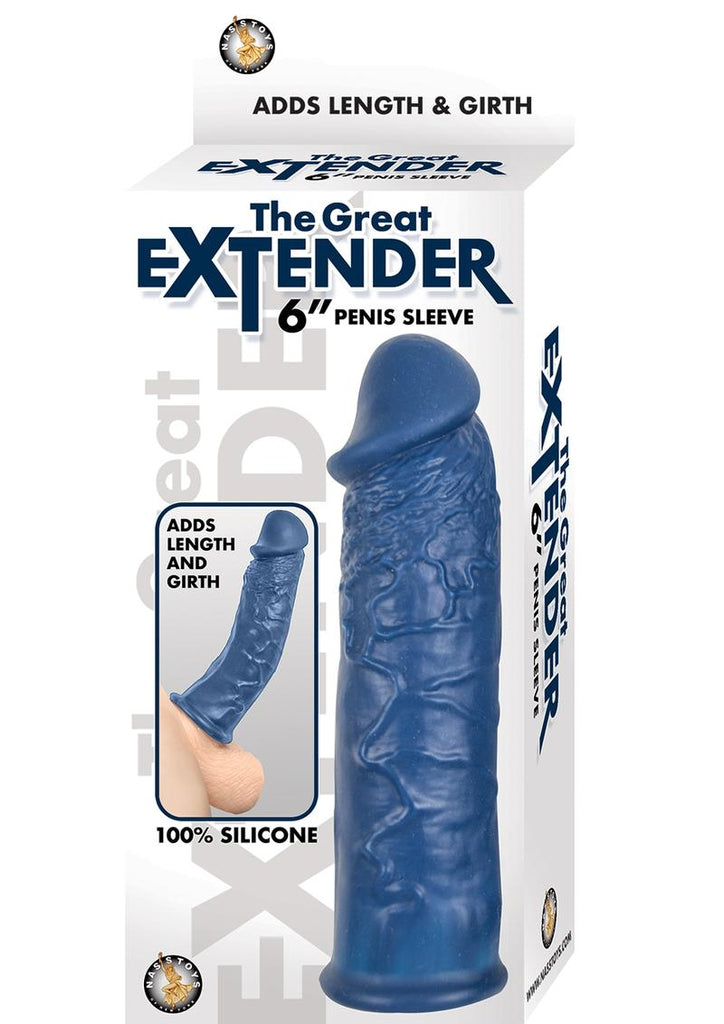 The Great Extender Silicone Penis Sleeve - Blue - 6in