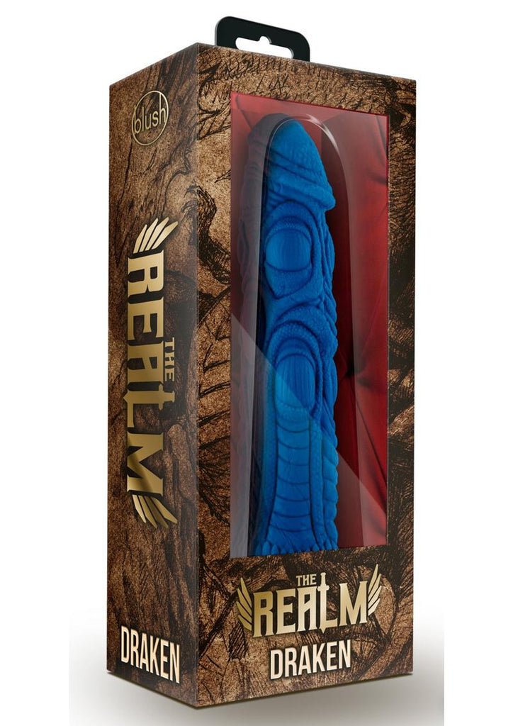 The Realm Draken Lock On Silicone Dildo - Blue - 7.75in