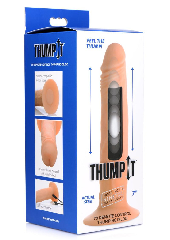 Thump It Rechargeable Silicone Thumping (Small) 7in Dildo with Remote Control - Flesh/Vanilla