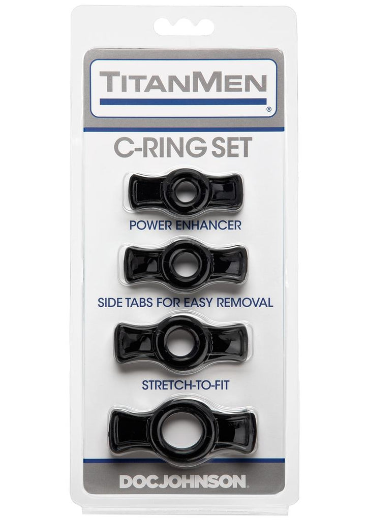 Titanmen Stretch-To-Fit Cock Rings - Black - 4 Piece Kit