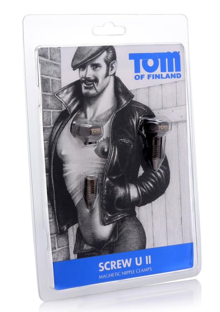 Tom Of Finland Bro's Pins Magnetic Nipple Clamps - Gray/Metal