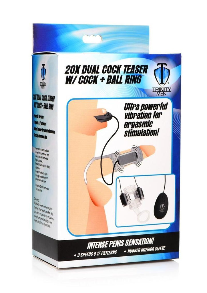 Trinity Men 20x Dual Cock Teaser with Cock and Ball Ring - Clear