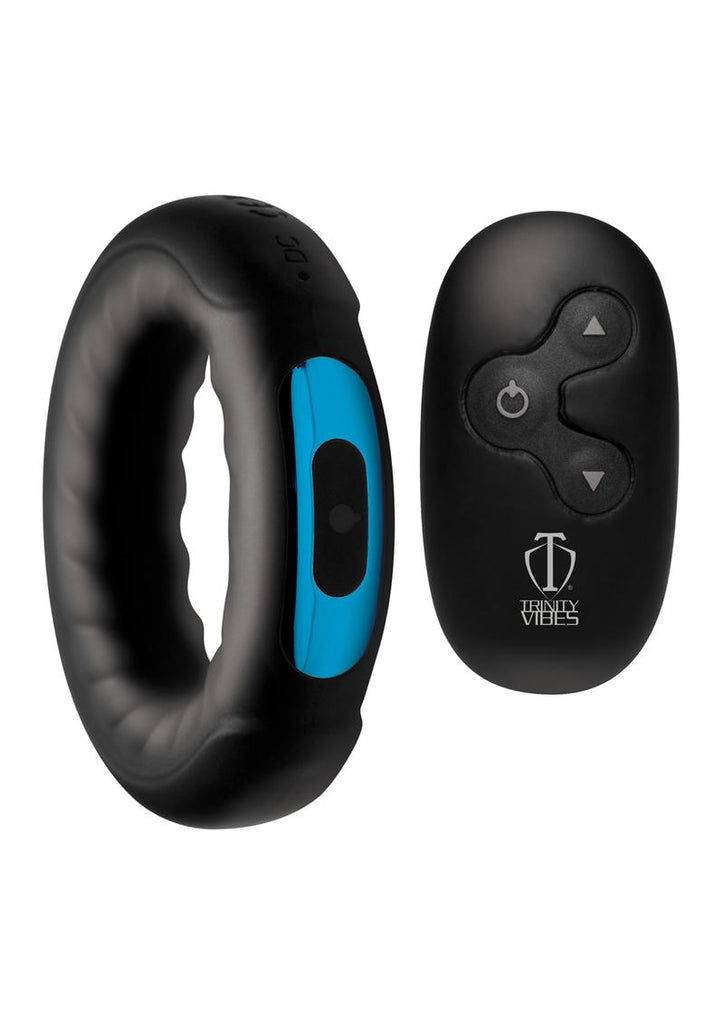 Trinity Men Remote Control 7x Rechargeable Silicone Cock Ring - Black