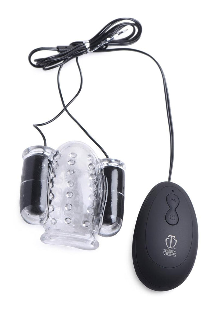 Trinity Men Twin Bullet Penis Head Teaser with Remote Control - Clear