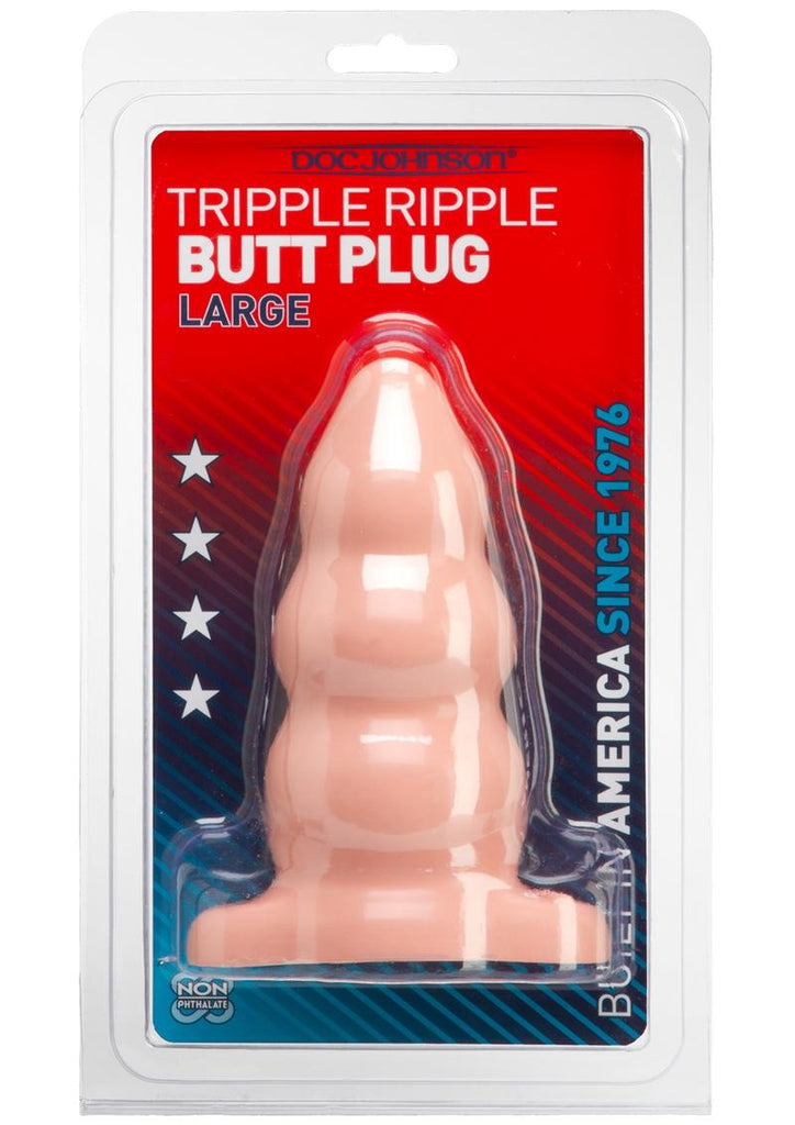 Triple Ripple Butt Plug - Flesh/Vanilla - Large