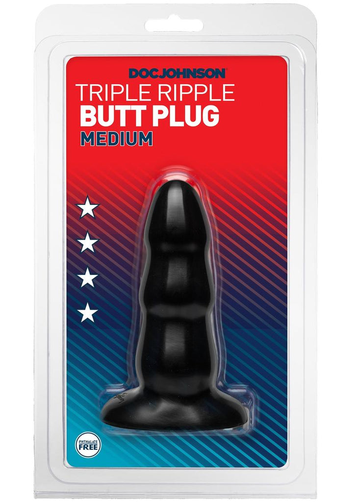 Triple Ripple Butt Plug - Black - Medium