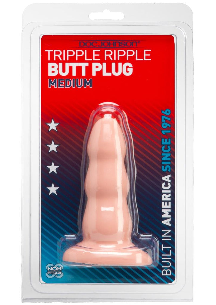 Triple Ripple Butt Plug - Flesh/Vanilla - Medium