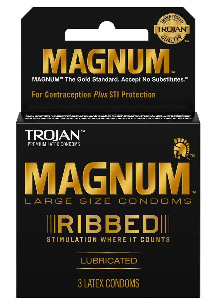 Trojan Magnum Ribbed Lubricated Latex Condoms - Large - 3-Pack