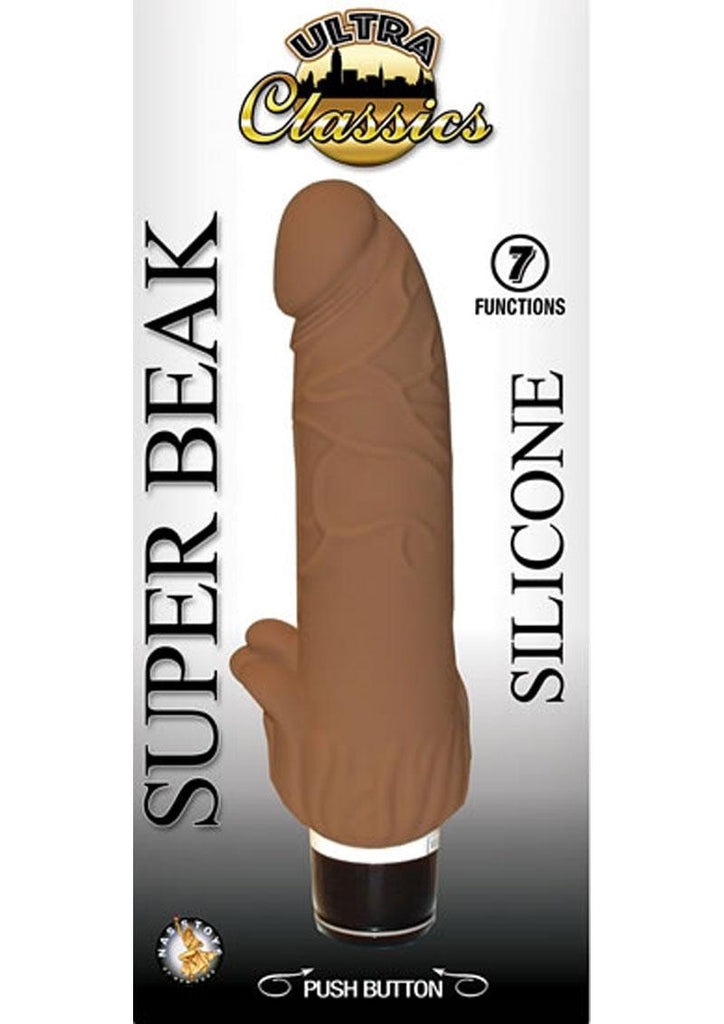 Ultra Classics Super Beak Silicone Vibrating Dildo - Brown/Chocolate