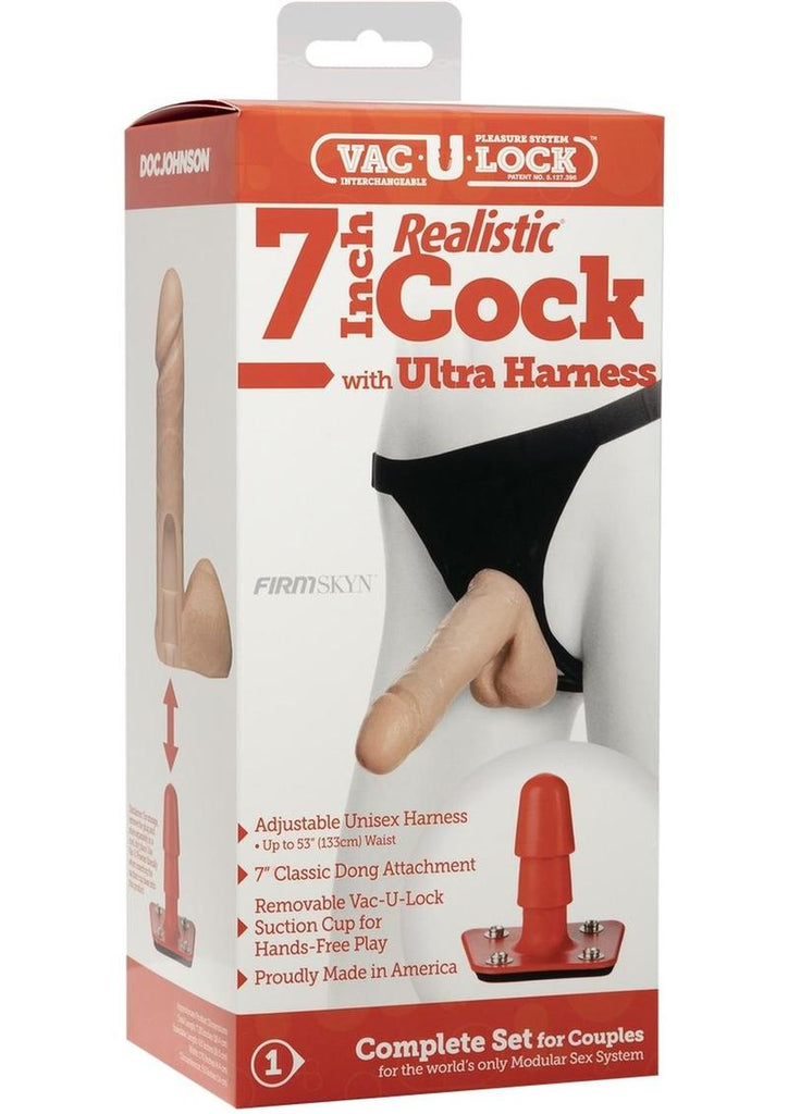 Vac-U-Lock Realistic Cock with Ultra Harness - Flesh/Vanilla - 7in