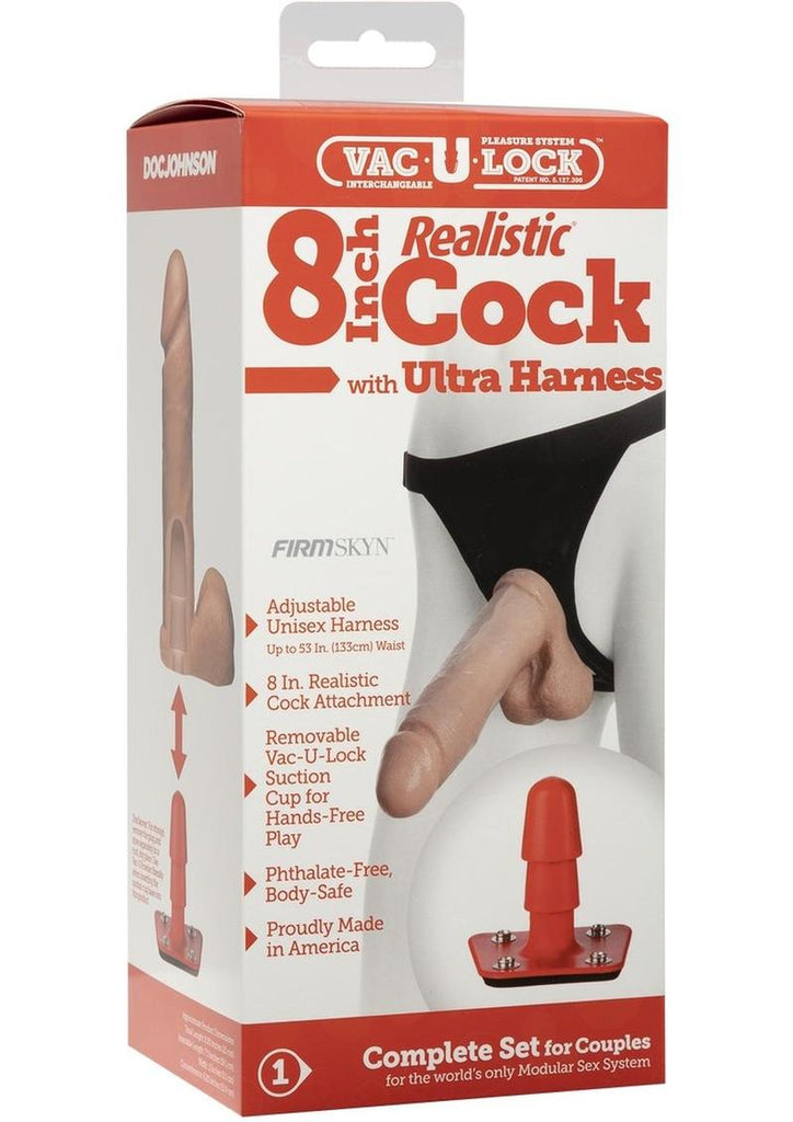 Vac-U-Lock Realistic Cock with Ultra Harness - Flesh/Vanilla - 8in