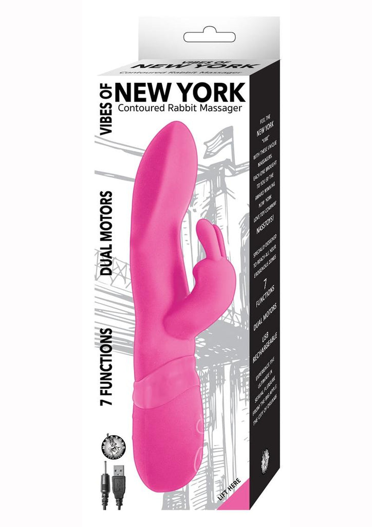 Vibes Of New York Contoured Rabbit Massager Rechargeable Silicone Vibrator - Pink