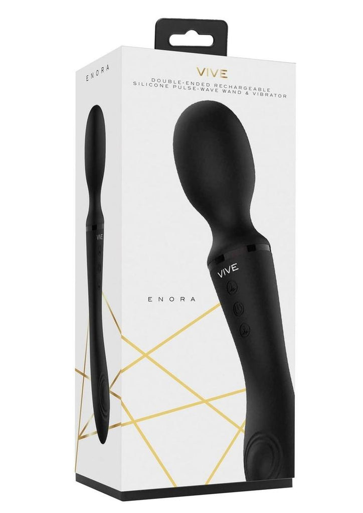 Vive Enora Rechargeable Silicone Double End Pulse Wave Wand and Vibrator - Black