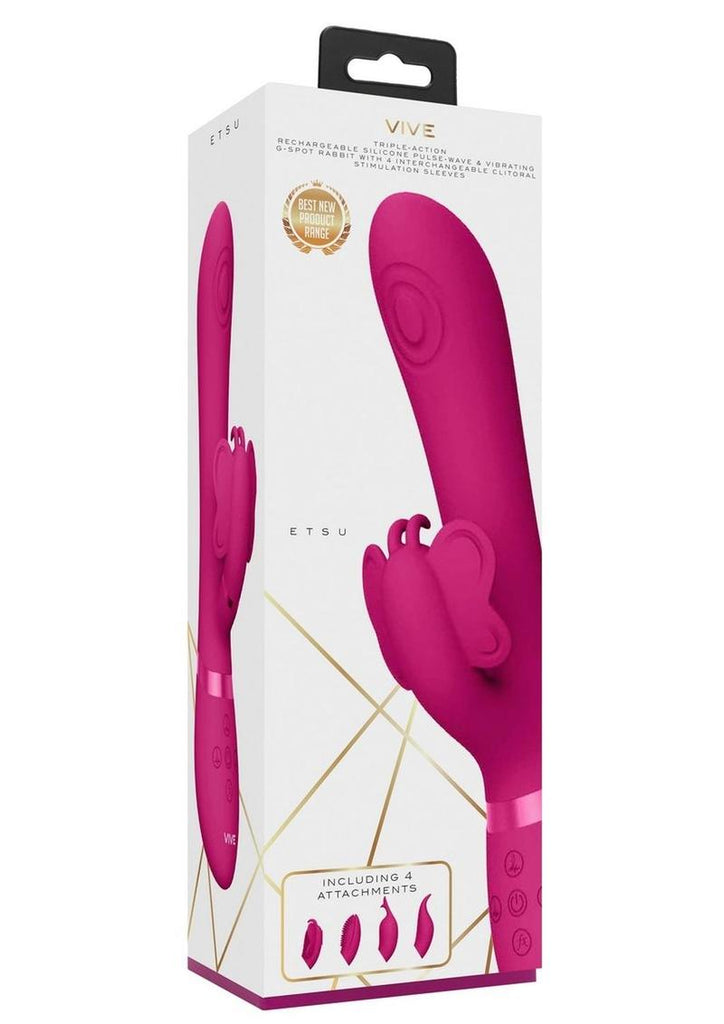 Vive Etsu Rechargeable Silicone Pulse Wave G-Spot Rabbit and Clitroal Stimulator - Pink